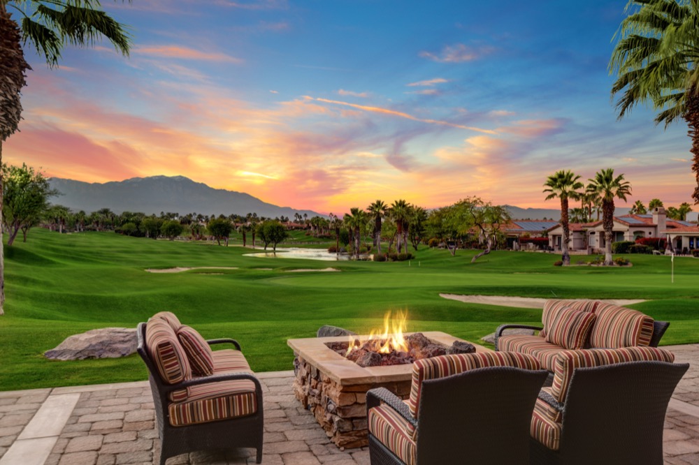 001FIRE PIT TO FAIRWAY AND MOUNTAINS DUSK